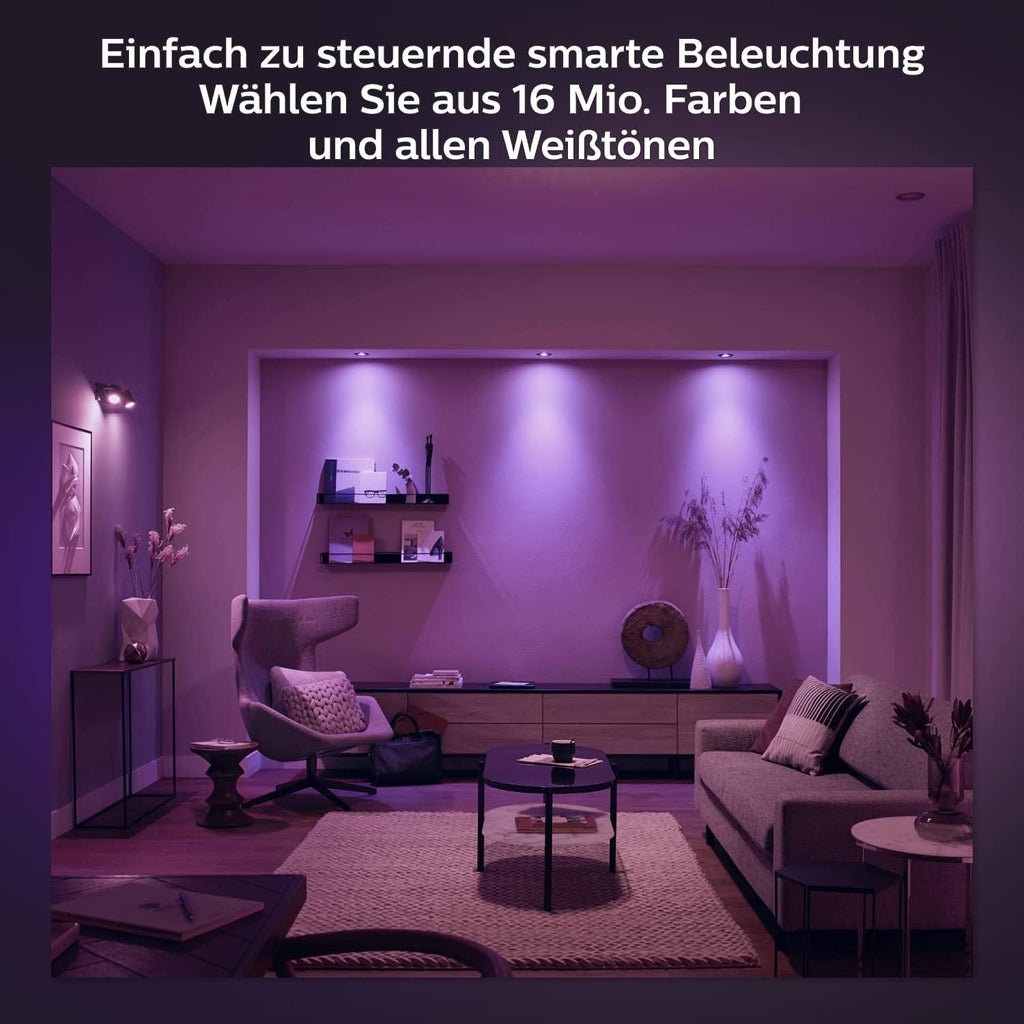 Philips Hue White & Color Ambiance Centura runde Einbauspots 3er Pack (1.050 lm), dimmbare Deckenlampen mit 16 Mio. Farben, smarte Lichtsteuerung über Sprache und App, schwarz, neue Generation