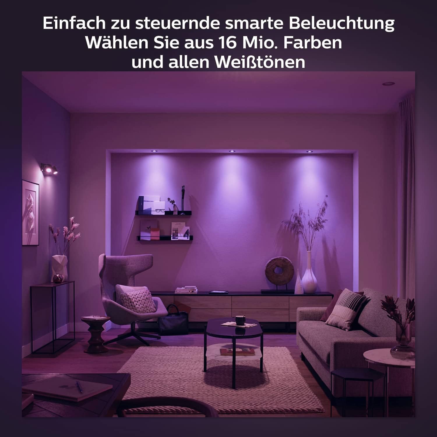 Philips Hue White & Color Ambiance Centura runde Einbauspots 3er Pack (1.050 lm), dimmbare Deckenlampen mit 16 Mio. Farben, smarte Lichtsteuerung über Sprache und App, schwarz, neue Generation