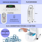 Klarstein Luftkühler mit Wasserkühlung, 4-in-1 Verdunstungskühler, Luftbefeuchter, Ventilator & Nachtmodus, Mobile Klimageräte Luftkühler mit 6L Tank, 65 Watt Air Cooler, 444 m³/h Luftstrom