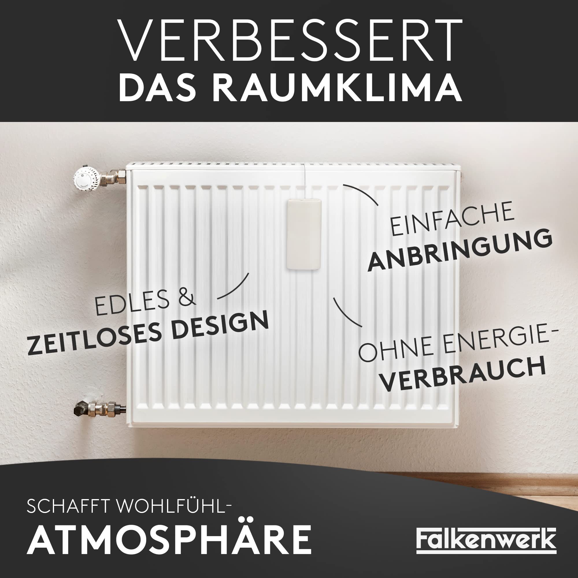 FALKENWERK Keramik Heizkörper Luftbefeuchter [3 Stück] - Universelle Luftbefeuchter Heizkörper mit flexiblem Aufhängehaken - Nachhaltiger Luftbefeuchter Heizung [passend für alle Heizungen] Weiß