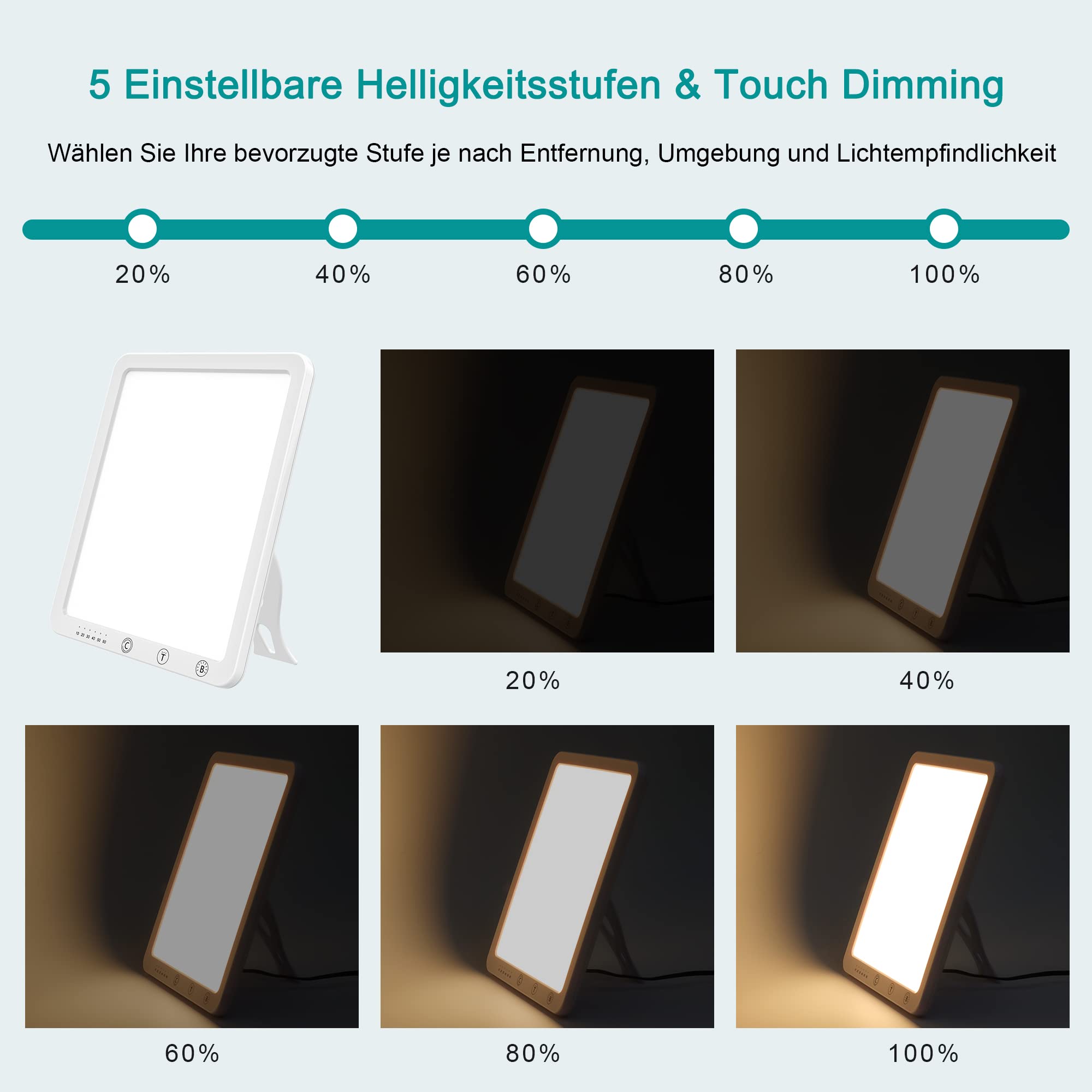 Azhien Tageslichtlampe 10000 Lux,Energy Sonnenlicht Lampe mit 3 Farbmodi,Tragbare Touch-Steuerung LED Vollspektrumlampe mit 5 Einstellbaren Helligkeiten,UV-Frei,CRI>90,Speicherfunktion&Timer