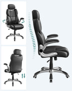 SONGMICS Bürostuhl, Gaming-Stuhl, verstellbare Kopfstütze, Wippfunktion, Schreibtischstuhl, verstellbare Armlehnen, Universalrollen, höhenverstellbar, tintenschwarz OBG65BK