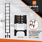 HBTower Teleskopleiter 3,2 m aus Aluminium, Klappbare Ausziehleiter mit Rutschfesten Füßen, Leicht & Kompakt, Tragkraft 150 kg, Ideal für Deckenarbeiten & Dachböden, Schwarz