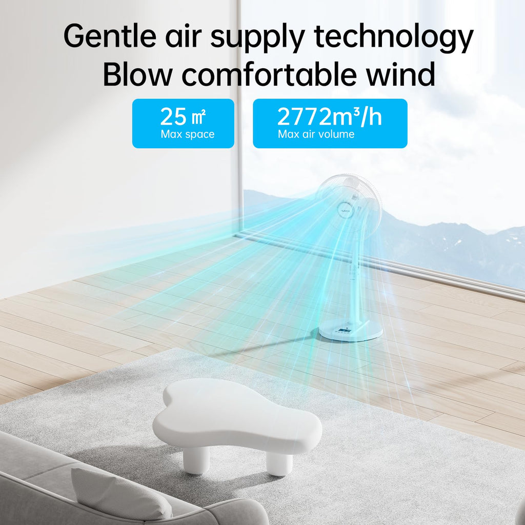 4UMOR Standventilator leise 24W 20dB DC Motor 9 Geschwindigkeiten Oszillation90° verstellbar Ventilator mit Fernbedienung 9H Timer 41cm Durchmesser Ventilator leise 80% Energie Sparen