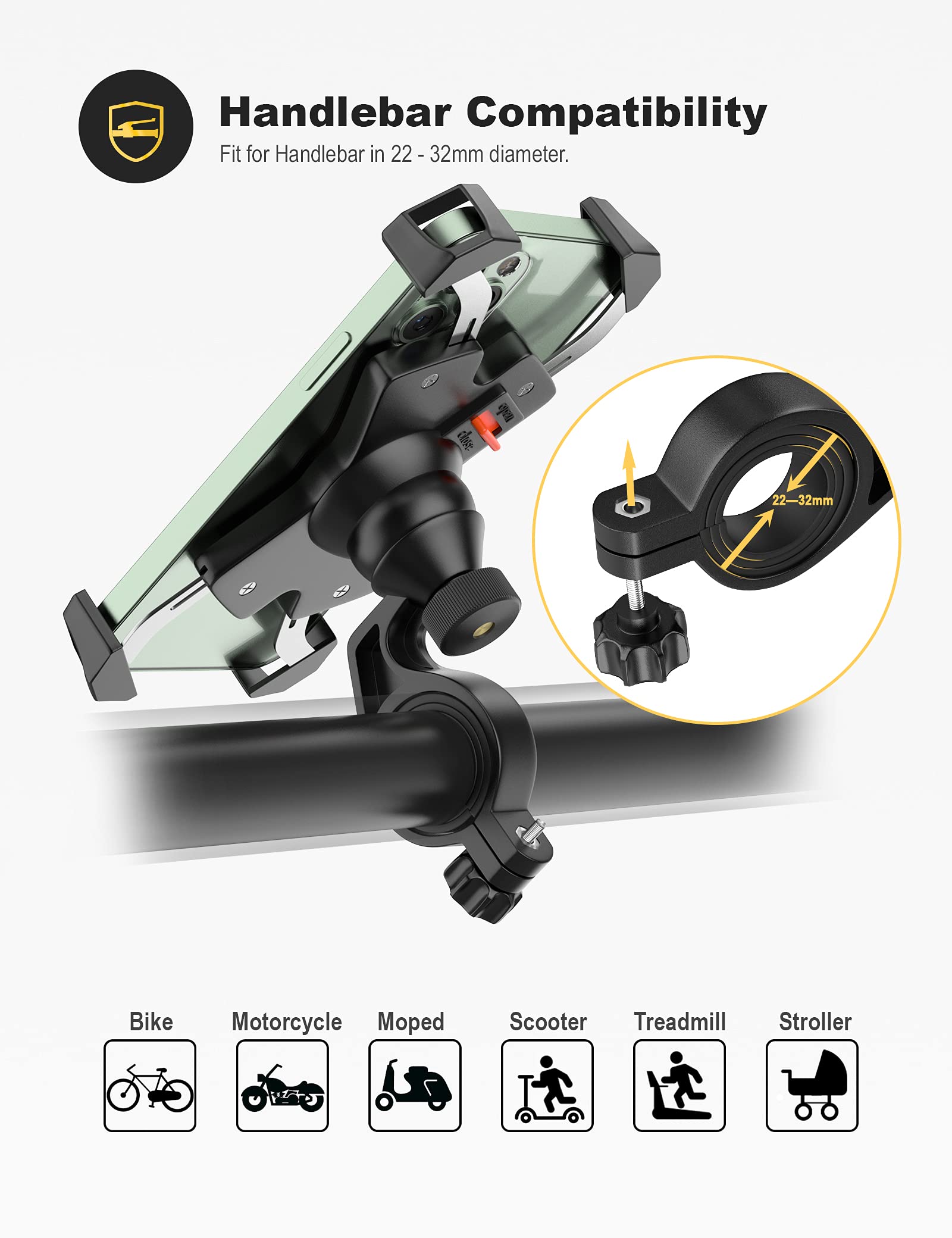 Grefay Fahrrad Handyhalterung, Edelstahl Motorrad Fahrrad Lenker Handy Halterung Mit 360 Drehen für 4,5-6,8 Zoll Smartphone