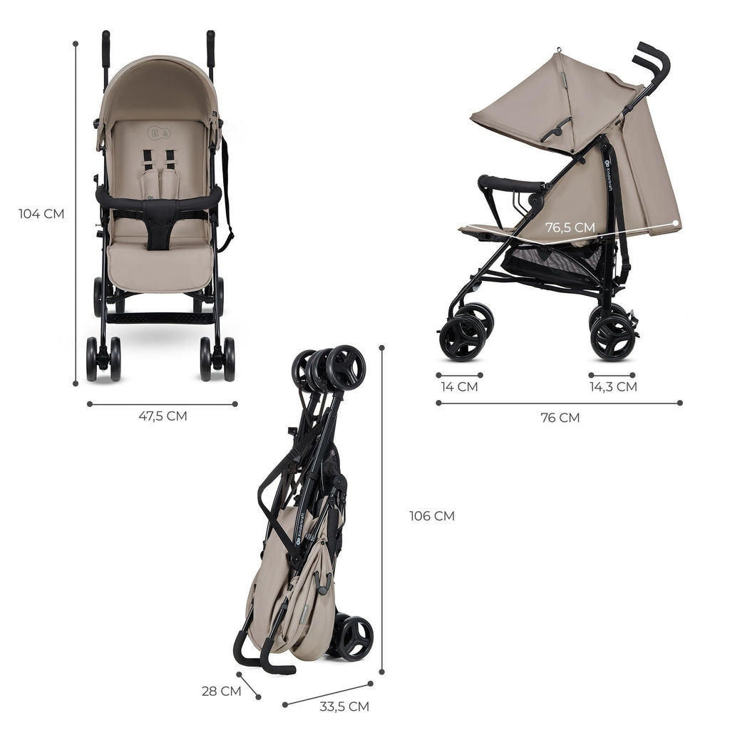 Kinderkraft TIK Kinderwagen, Liegebuggy, Sportwagen, Leicht - 6,5kg, Drehbare Vorderräder, Verstellbarer Griff, Stufenlose Einstellung der Rückenlehne, Schnelles Zusammenklappen, bis zu 17kg, Beige