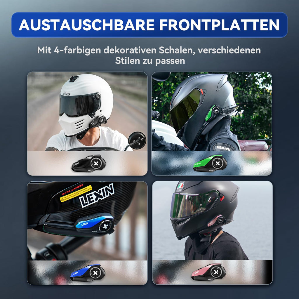 LEXIN G2P Motorrad Bluetooth Headset, Helm Kommunikationssystem für 2 bis zu 6 Personen in Reichweite von 1000m, IP67 Wasserdicht Freisprecheinrichtung mit FM Radio, Doppelpack