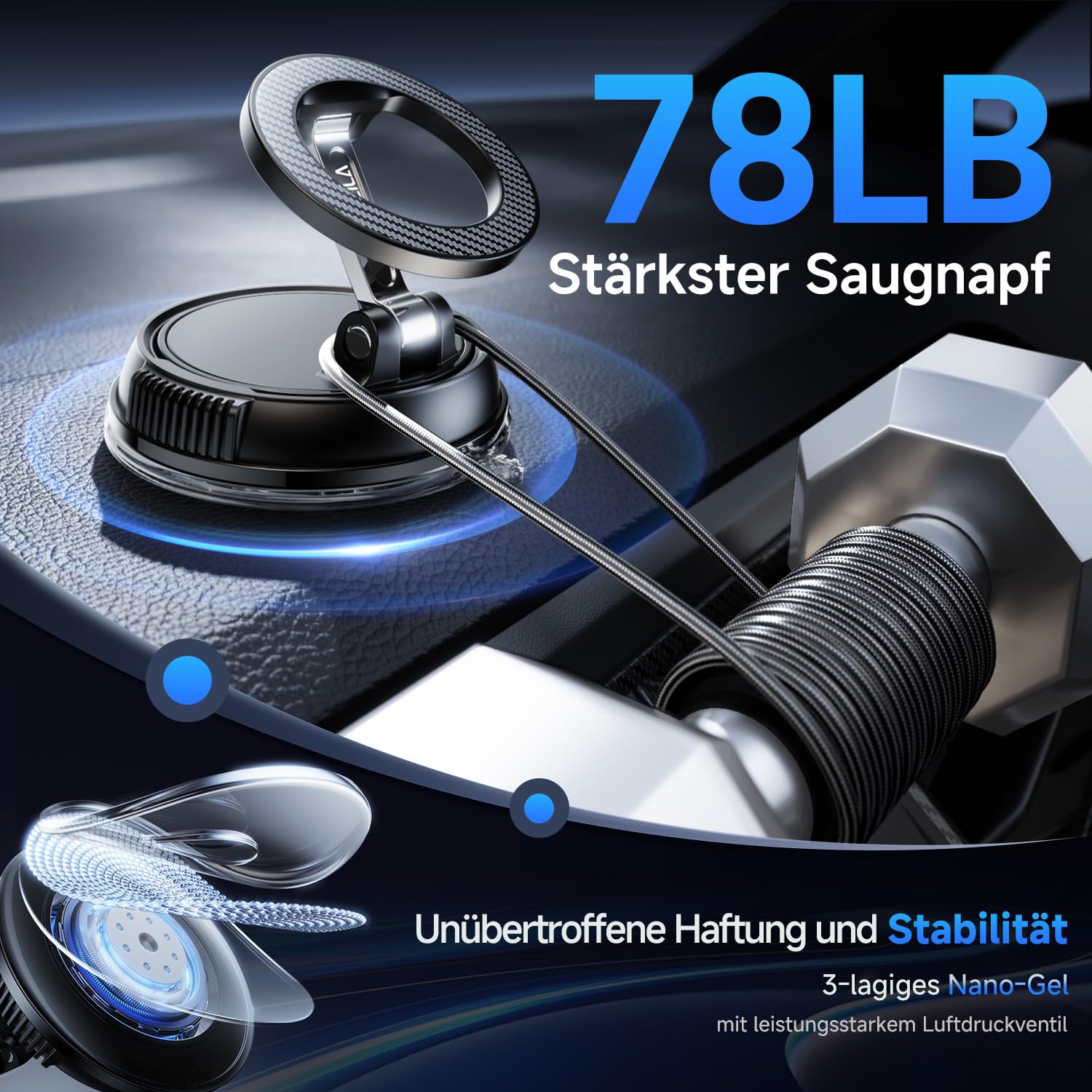 Moeila Vakuum Handyhalterung Auto für Magsafe Autohalterung [mit 78+LBS stärkste Saugkraft & 2400gf stärkster Magnet], 360° Drehbare Handyhalterung Magnet, KFZ Autohalterung für Alle Handys, Schwarz.