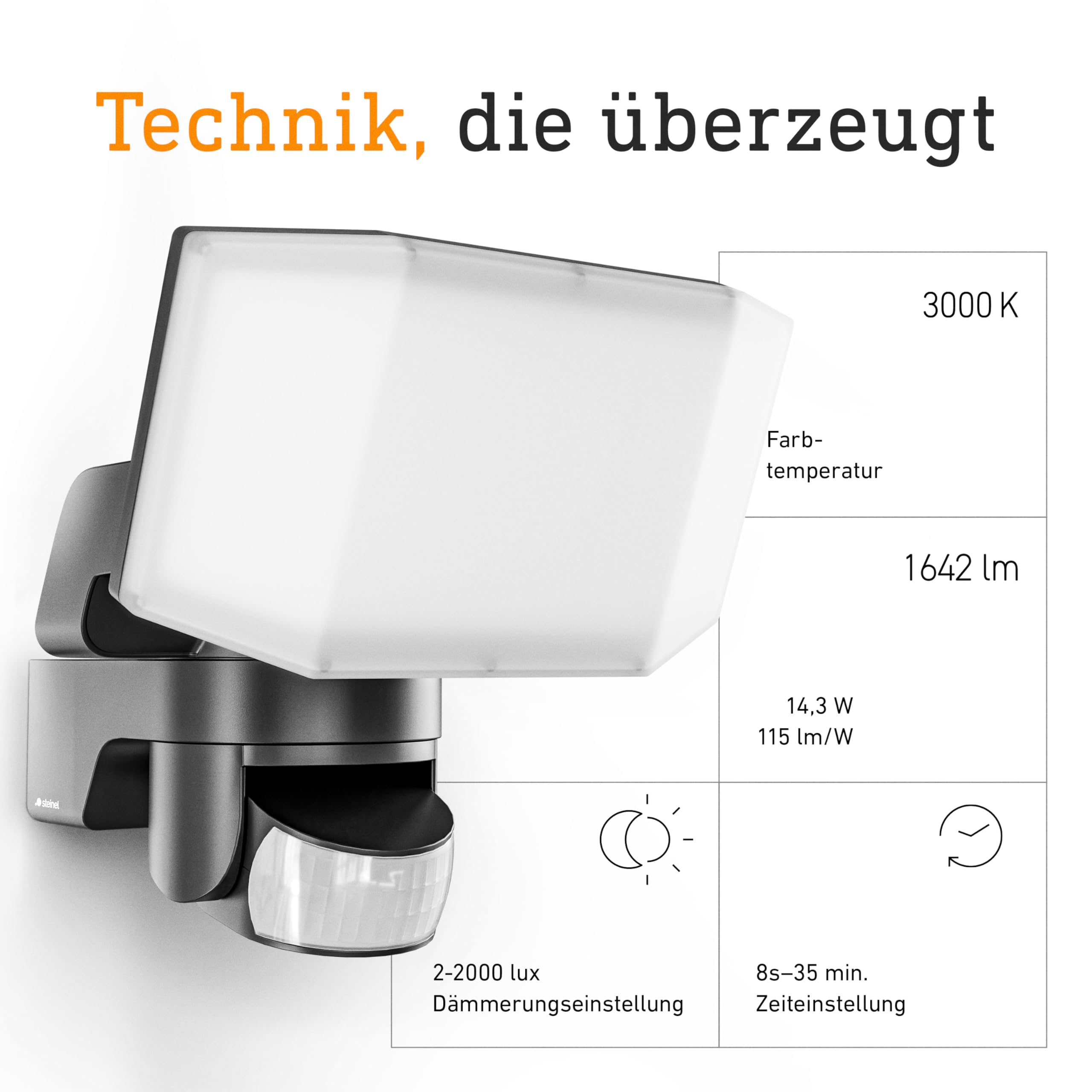 Steinel LED Strahler XLED Protect S Anthrazit, 180°/10 m Bewegungsmelder, Panorama Flutlicht, LED Panel voll schwenkbar, 14.3 W, IP54