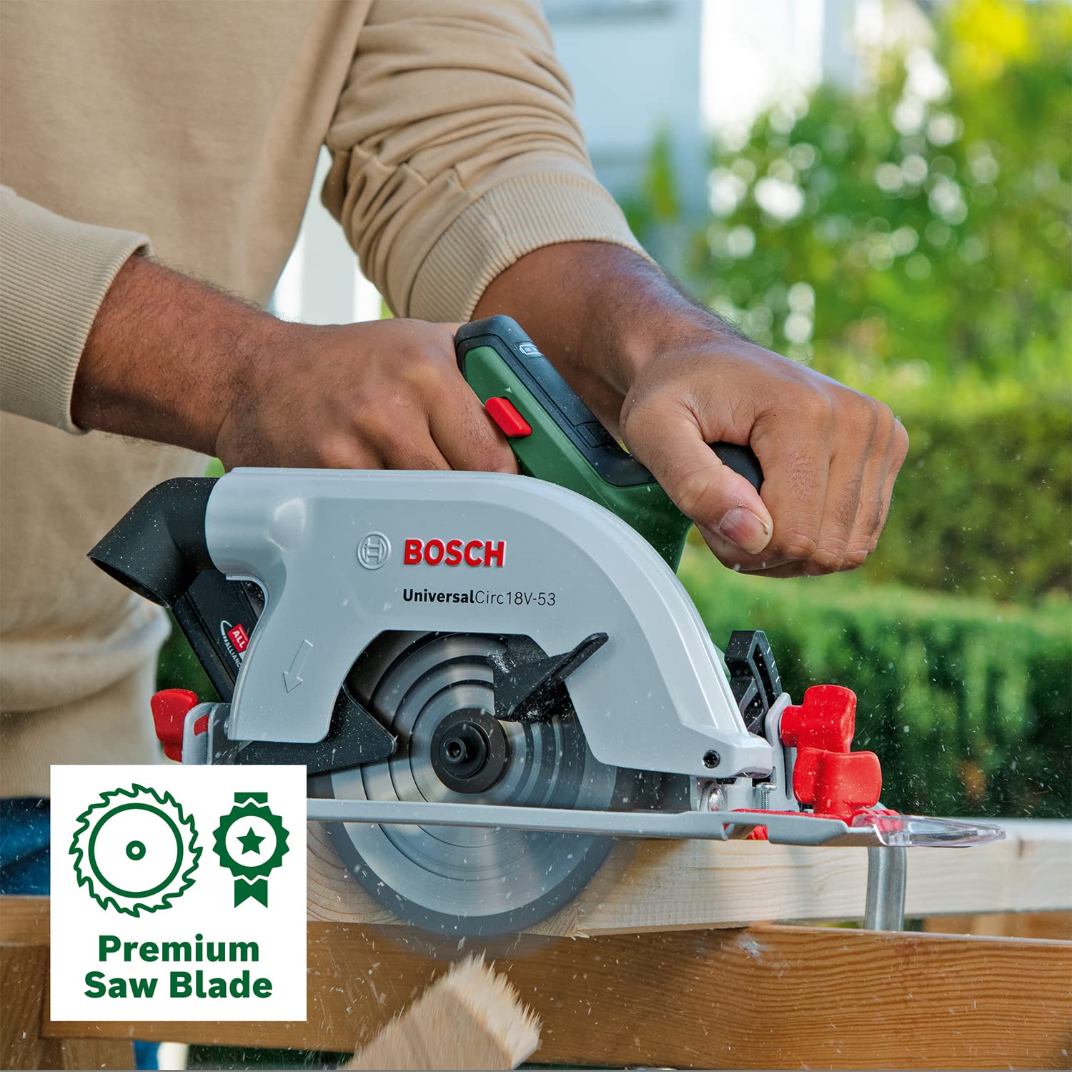 Bosch Akku-Kreissäge UniversalCirc 18V-53 (Präzises Sägen in Holz; max. Schnitttiefe 53 mm; 18 Volt System; ohne Akku)