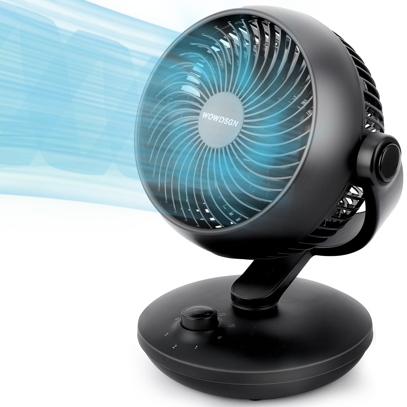 WOWDSGN Ventilator Leise, Tischventilator 24dB, Leistungsstarker 3D Turbo-Luftzirkulator - 100° & 80° Oszillation - 3 Geschwindigkeitsstufen für Schlafzimmer Wohnzimmer Büro Küchen - Schwarz