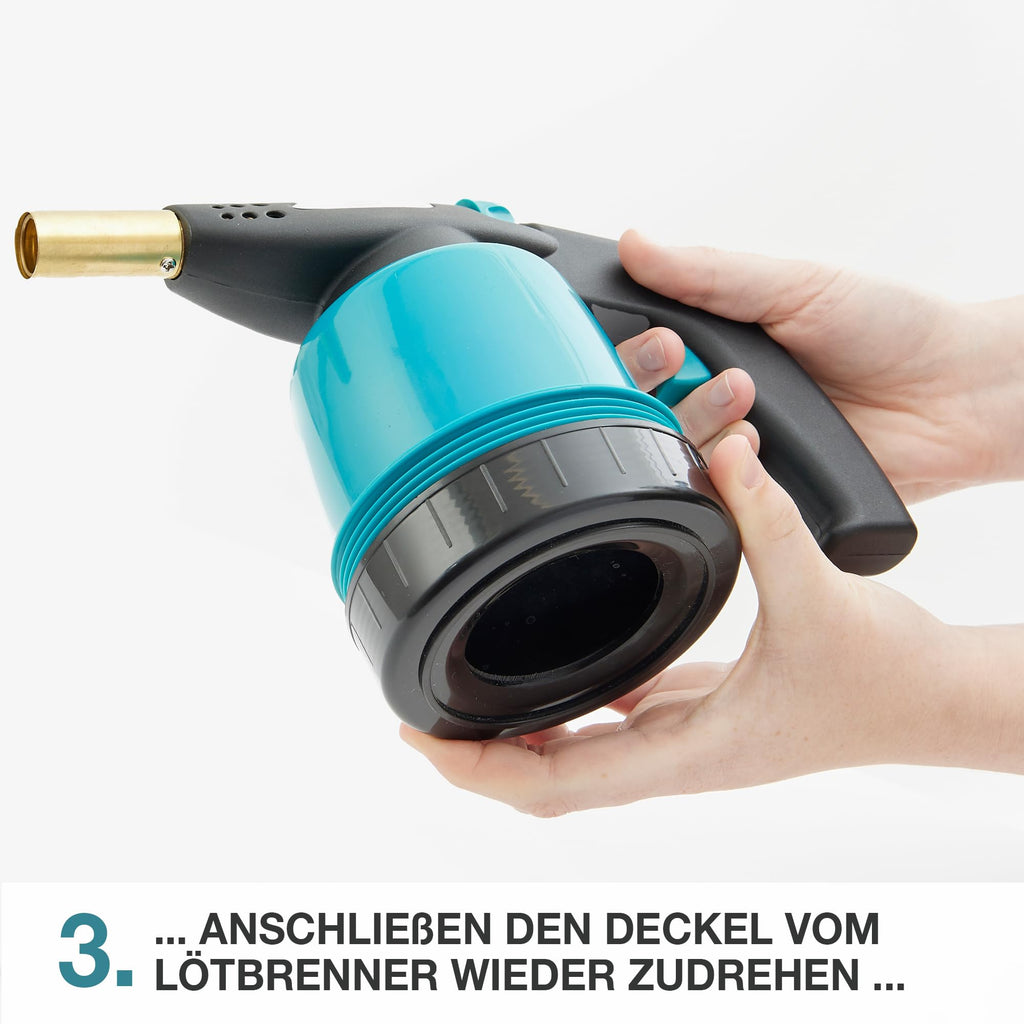 TOM Gas-Lötbrenner im Set – inkl. 4 x 190 g Universal Gaskartuschen – 1300°C – Lötlampe zum Weich- oder Hartlöten – Piezozündung – Bunsenbrenner Gasbrenner (Lötbrenner mit 4 Gaskartuschen)