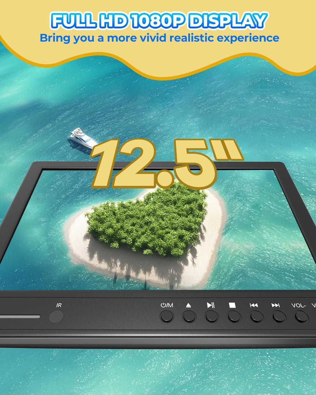 Arafuna 12,5 Zoll DVD Player Auto,1080p Auto Fernseher, DVD Player Auto Kinder Supporte l'entrée USB/TF, HDMI, AV, Non Rechargeable (Grauschwarz)