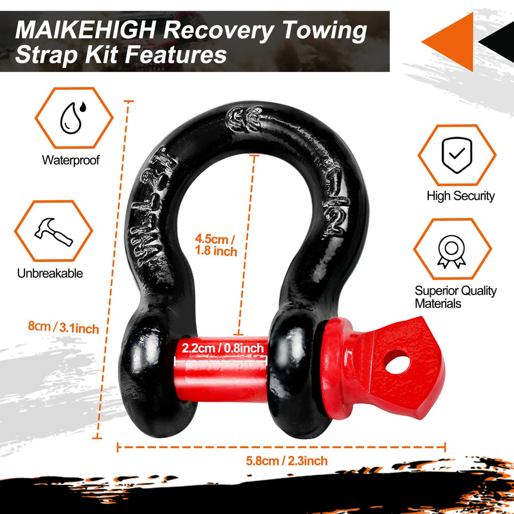 MAIKEHIGH Abschleppseil 5M x 5cm, 10 Tonnen (22,000 Lbs) Polyester Tow Rope Kit Für Off-Road Recovery Mit 2 Verstärkten Haken und 2 Handschuhen