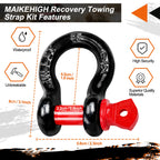 MAIKEHIGH Abschleppseil 5M x 5cm, 10 Tonnen (22,000 Lbs) Polyester Tow Rope Kit Für Off-Road Recovery Mit 2 Verstärkten Haken und 2 Handschuhen
