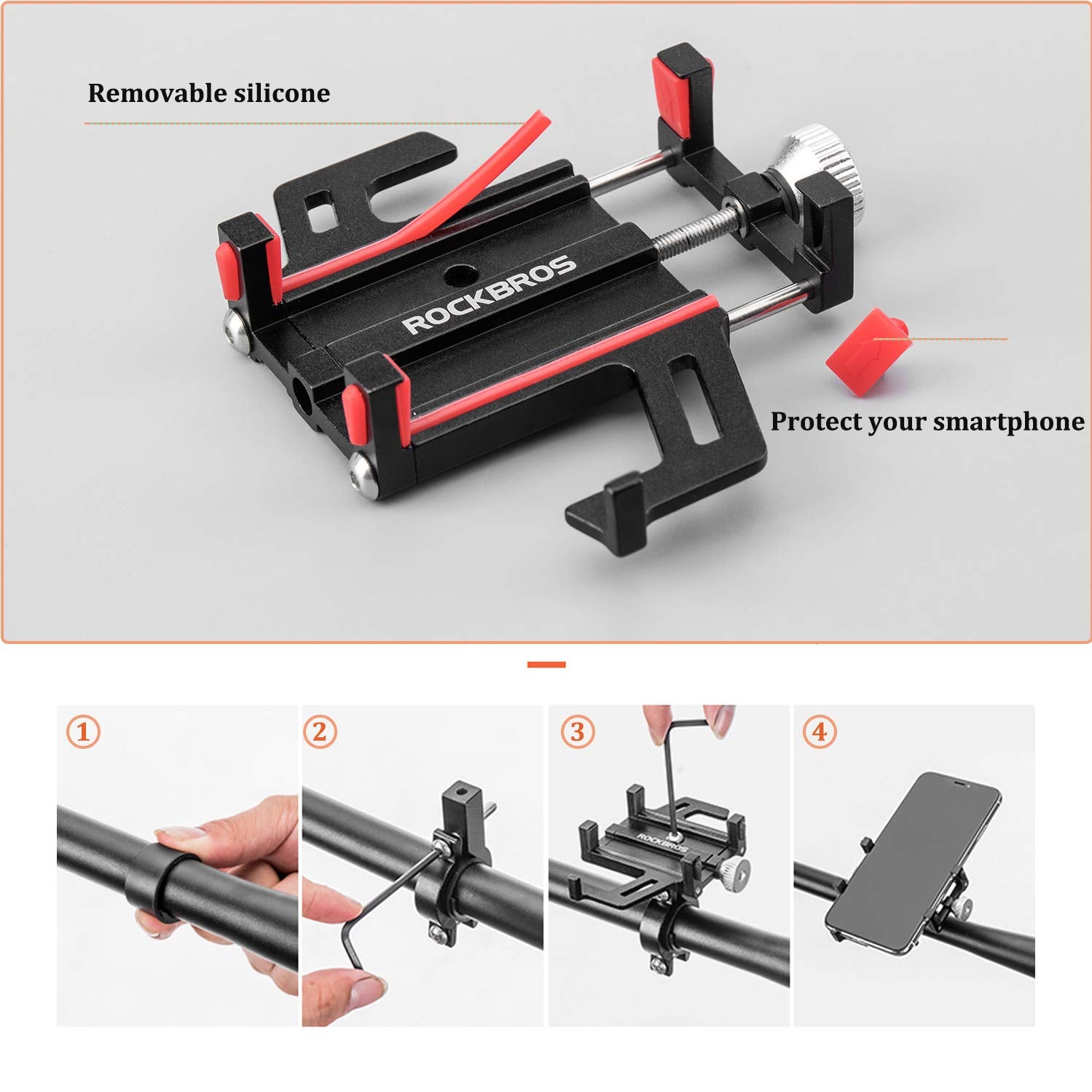 ROCKBROS Fahrrad Motorrad Handyhalterung für 4.2-6.8 Zoll Smartphone 360° Drehbar Ebikes Halterung für Lenker 22.2 bis 31.8mm Universal