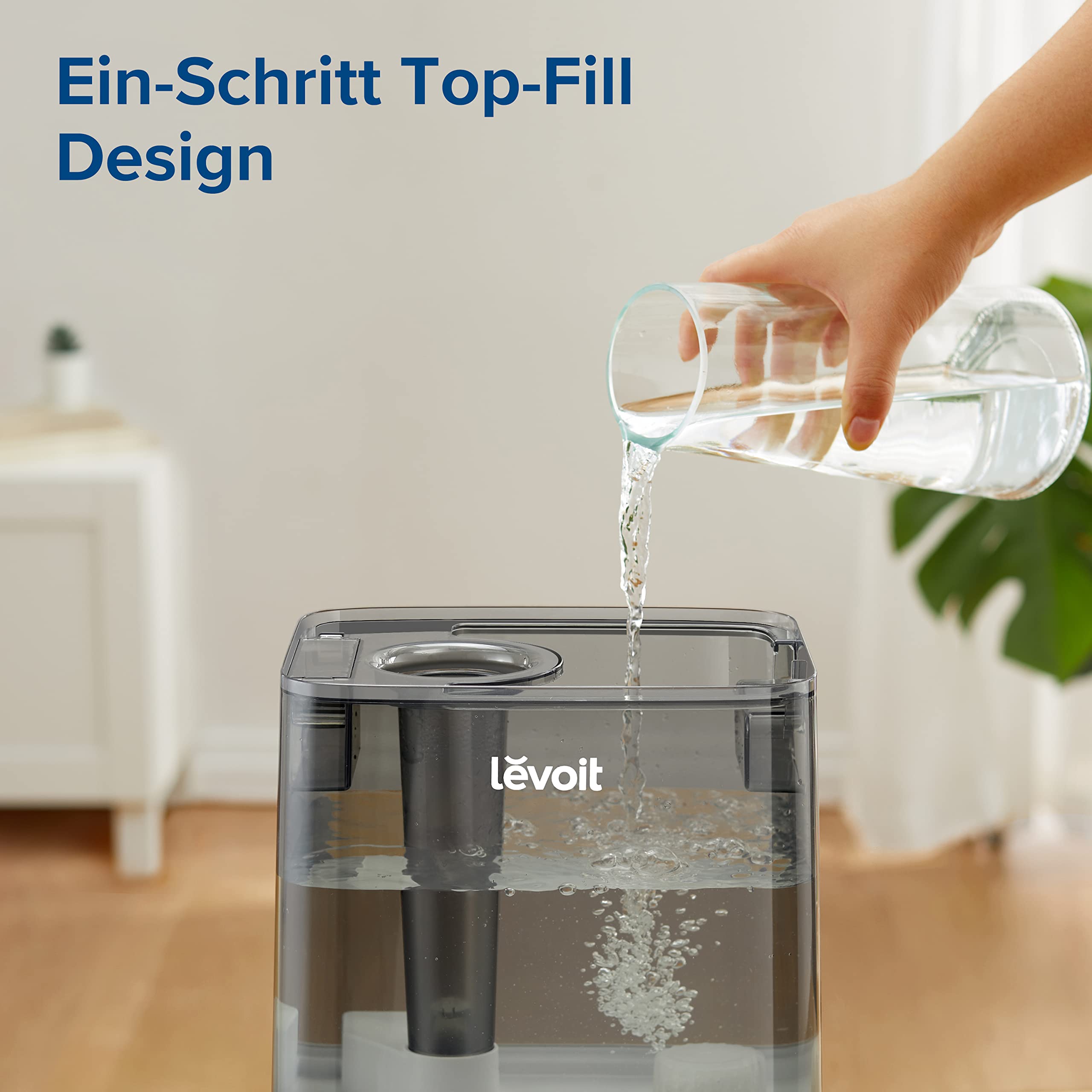 Levoit Top-Fill Luftbefeuchter, Smart Humidifier, mit APP & Alexa Steuerung, bis 47m², leise Raumbefeuchter für Schlafzimmer, Kinderzimmer, Pflanzen, Auto Shut-off, 6 L, Grau