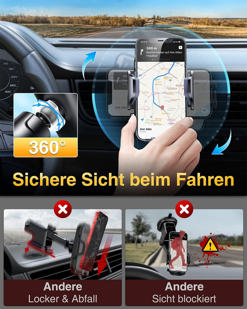 VANMASS 2026 Militärische Handyhalterung Auto Bombenfest Lüftungshaken Handy Halterung Auto Lüftung 100% Sicherer Griff Handyhalter 360°Drehbar Autohalterung Handy Auto für iPhone Samsung Smartphone