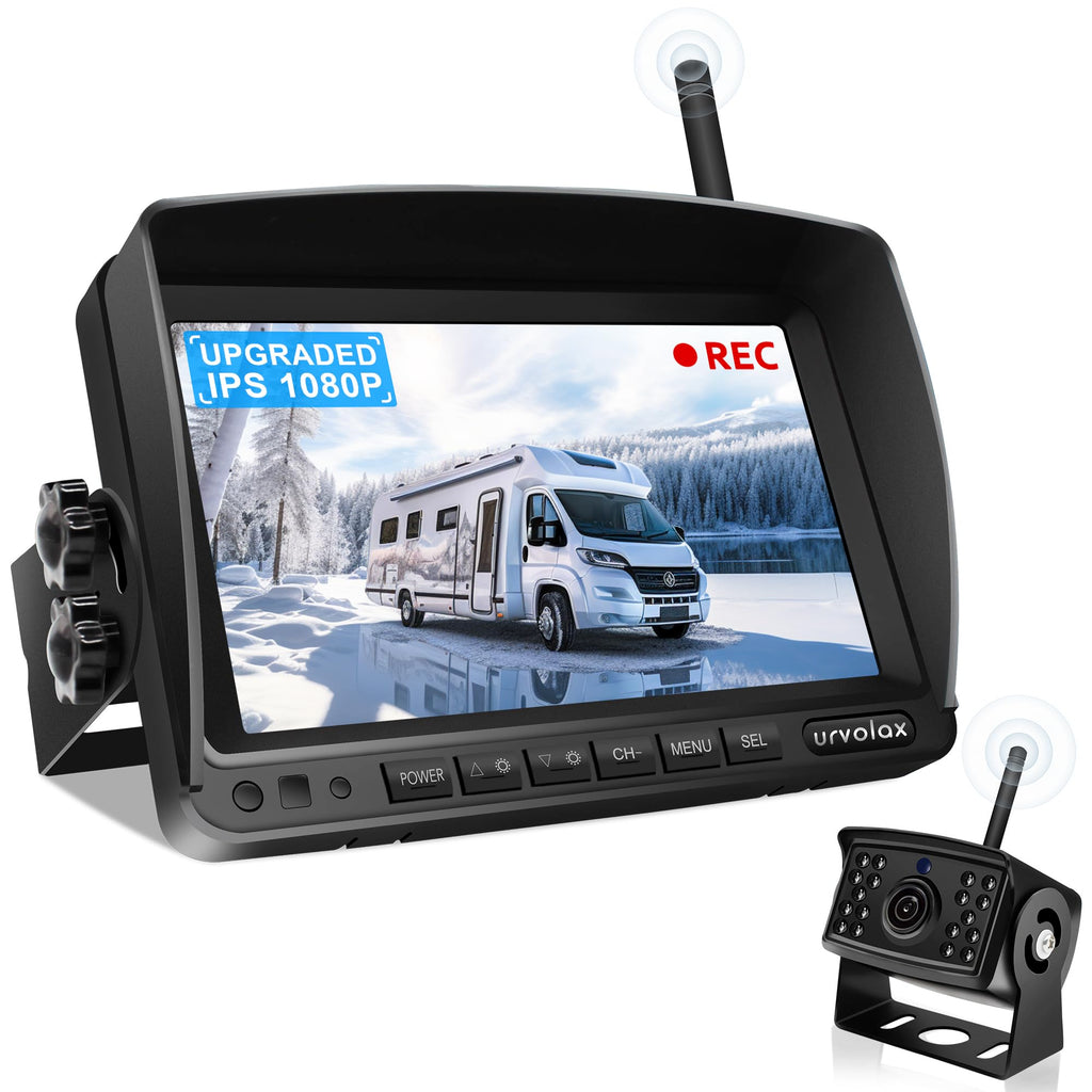 URVOLAX Rückfahrkamera Kabellos: 7 Zoll Monitor IP69K wasserdichte Auto Rückfahrkamera Funk - 1080P HD Videoaufzeichnung Nachtsicht Weitwinkel - für Wohnmobil Wohnwagen Anhänger LKW (UR61X)