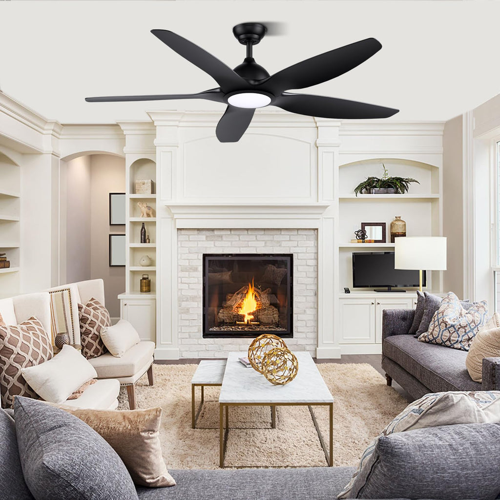 Newday Deckenventilatoren Große 153CM, Deckenventilator Schwarz mit Beleuchtung und Fernbedienung Leise, Ventilator mit Licht, 5 Flügel, Motor DC Reversibel, Stufenloser Dimmer, Zeitgeber für wohnraum