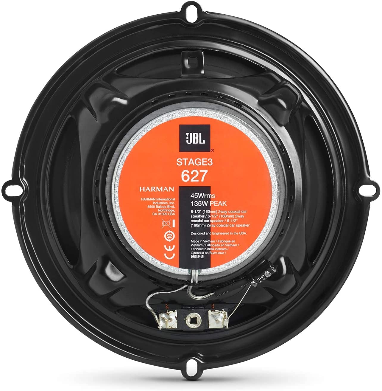 JBL Stage3 627 2-Wege Auto Lautsprecher Set von Harman Kardon - 225 Watt KFZ Autolautsprecher Boxen 16 - 17 cm, Black