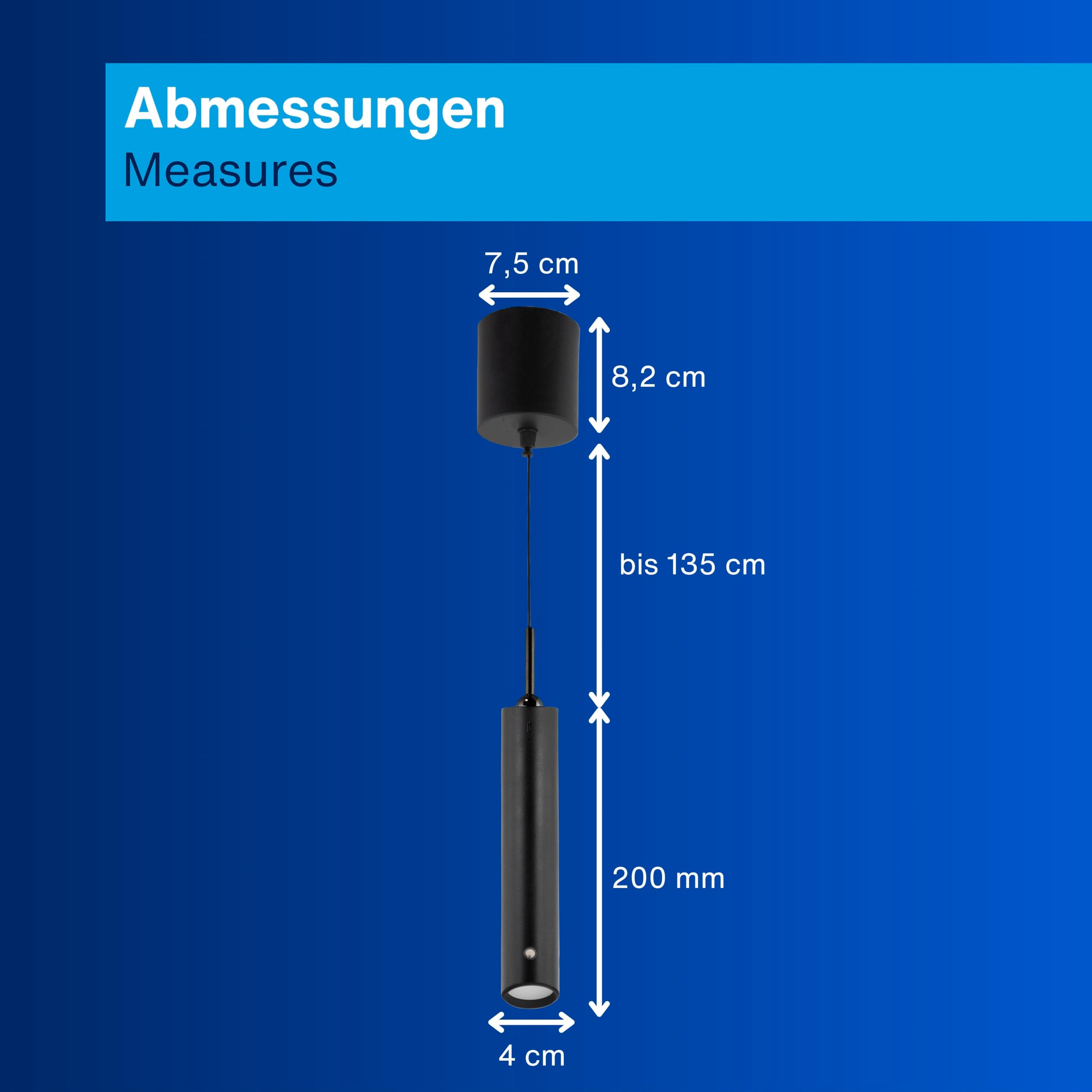 REV Pendelleuchte Akku - 130lm dimmbar 3 Farben, Timer 1-4H, höhenverstellbar durch ziehen (37-163cm) Hängeleuchte mit Fernbedienung, ideal als Hängelampe ohne Strom, schwarz