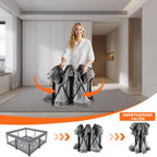 Laufstall Baby Faltbar Playpen with Mat - 127x127CM-Laufgitter, Schneller Aufbau, Sicher & Tragbar für drinnen & draußen (Grau)