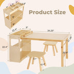 Bateso Kinder-Kunsttisch & 2 Stühle Set mit Rollenpapier - Geräumiger Basteltisch mit Ablageflächen zum Zeichnen, Arbeiten und Lernen - Ideale Holzmöbel für kreatives Spielen