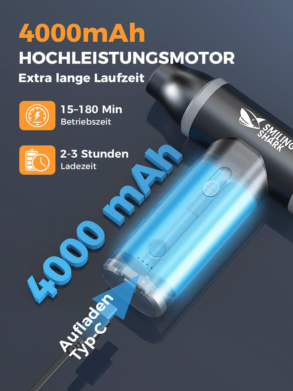 Smiling Shark Elektrische Staubgebläse Luftdruckspray, J01 aus Aluminum 130000 U/min Druckluft Compressed Air Duster mit Stufenloser Regelung Mehrzweck-Jet-Lüfter für PC/BBQ/Auto/Camping, Schwarz