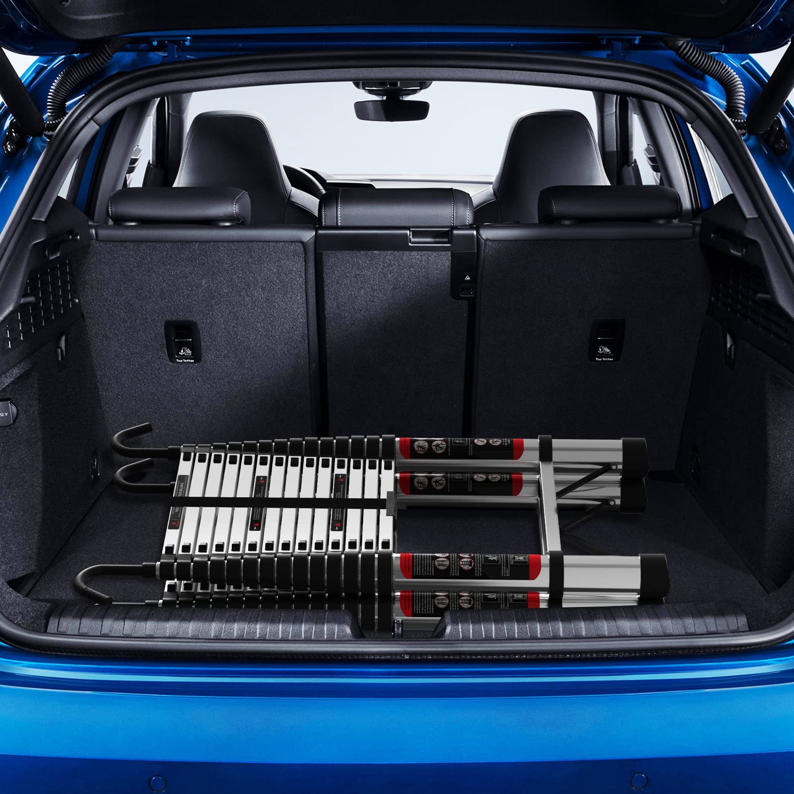 4,4M Teleskopleiter mit Haken Edelstahl Leiter Klappleiter Ausziehleiter Stehleiter Rutschfester, Teleskop-Design, aus hochwertigem Edelstahl, Tragbar, Leichte, 150 kg Belastbarkeit