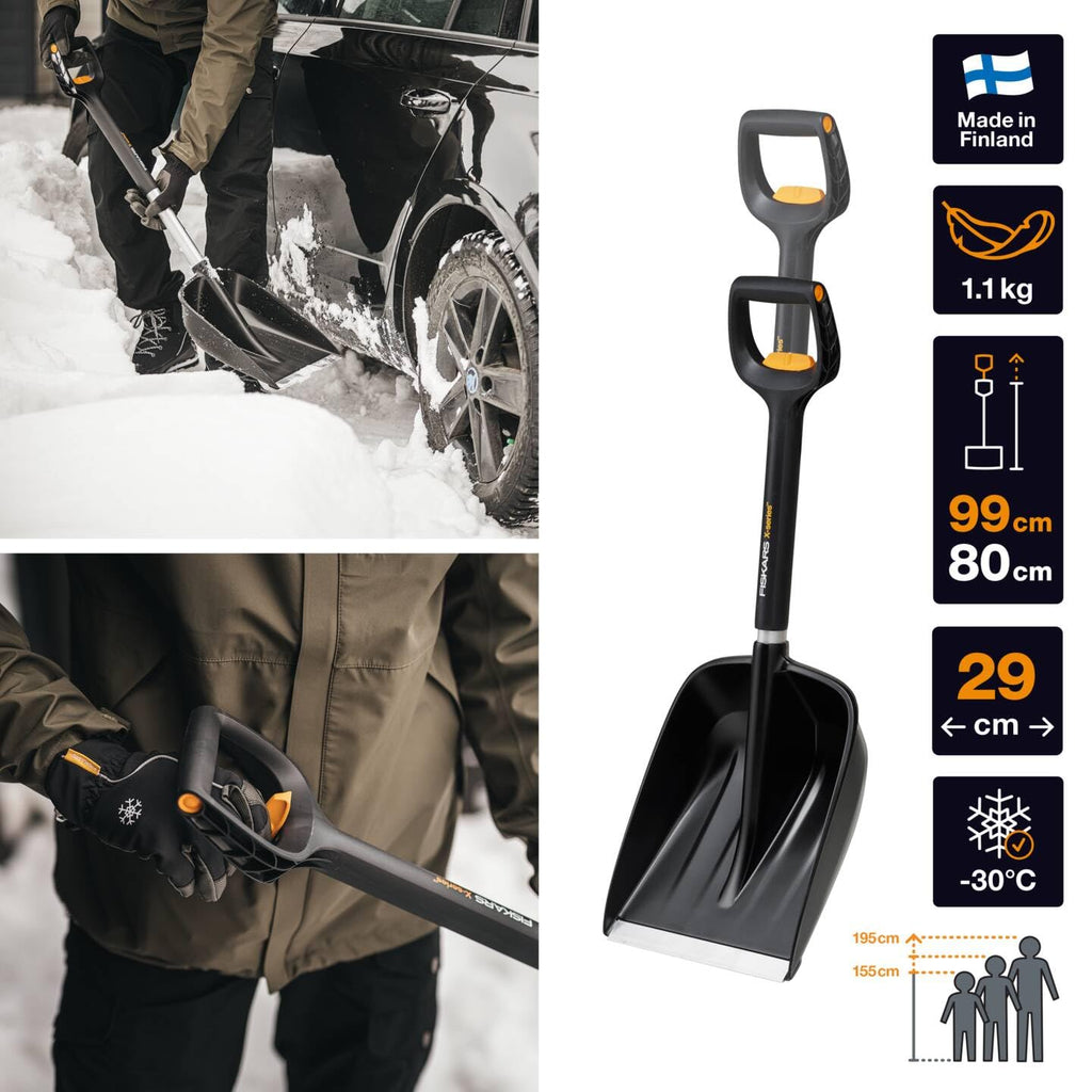 Fiskars Auto-Schneeschaufel, X-series, Teleskopierbar, Länge: 79,5-98,7 cm, Aluminium/Stahl/Kunststoff, Schwarz/Silber, 1057187