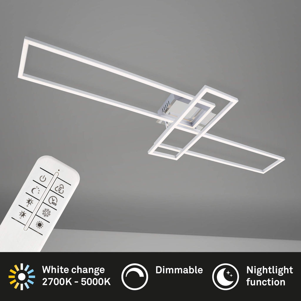 BRILONER - LED Deckenlampe mit Fernbedienung, dimmbar, einstellbar von warmweiß bis neutralweiß, LED Lampe, Deckenleuchte, Wohnzimmerlampe, Schlafzimmerlampe, Küchenlampe, 110x35x10 cm, Chrom-Alu