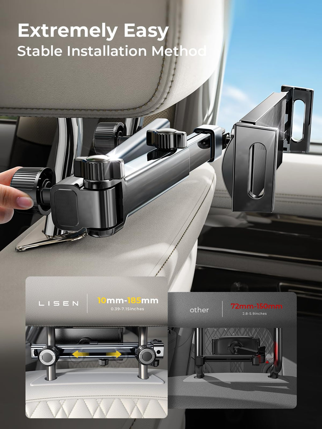 LISEN für iPad Tablet Halterung Auto Mitte, Universal Handyhalterung Auto Organizer Zubehör Innenraum Ausziehbare KFZ für Tablethalterungen Auto Reise Zubehör für iPad Air/Samsung/und 4,7-11 Zoll
