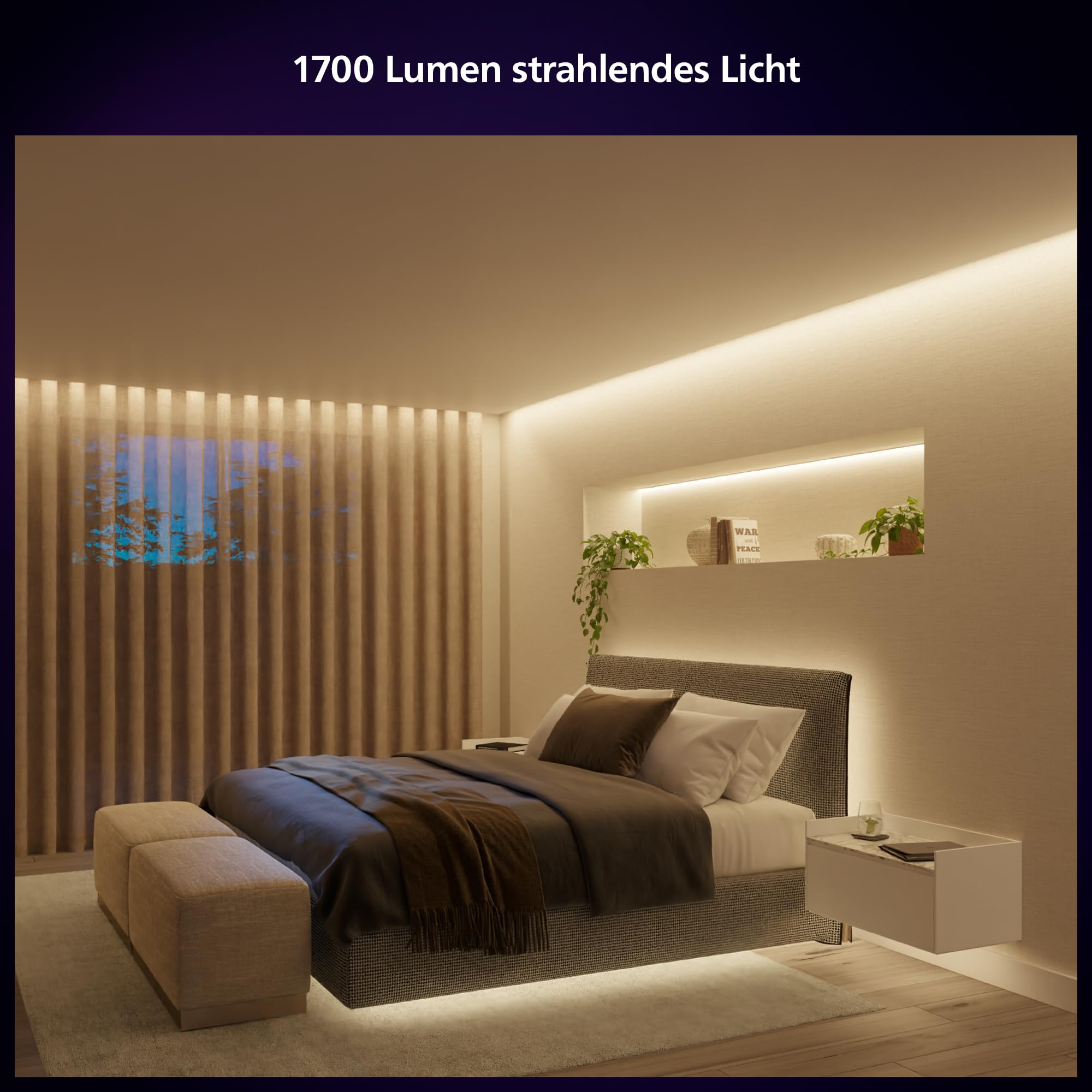 Philips Hue Indoor 3m Smart LED Solo Lightstrip Basis-Set, 1er-Pack, indirekte Beleuchtung mit der Hue App steuerbar, LED Streifen funktioniert mit Alexa, Google Assistant und Apple HomeKit
