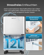 ProBreeze Luftentfeuchter 12L in 24h Entfeuchtungsleistung - Dehumidifier - Luftentfeuchter elektrisch mit 2L Wassertank, Wäschetrockner, automatischem Feuchtigkeitssensor, Timer - Gegen Schimmel