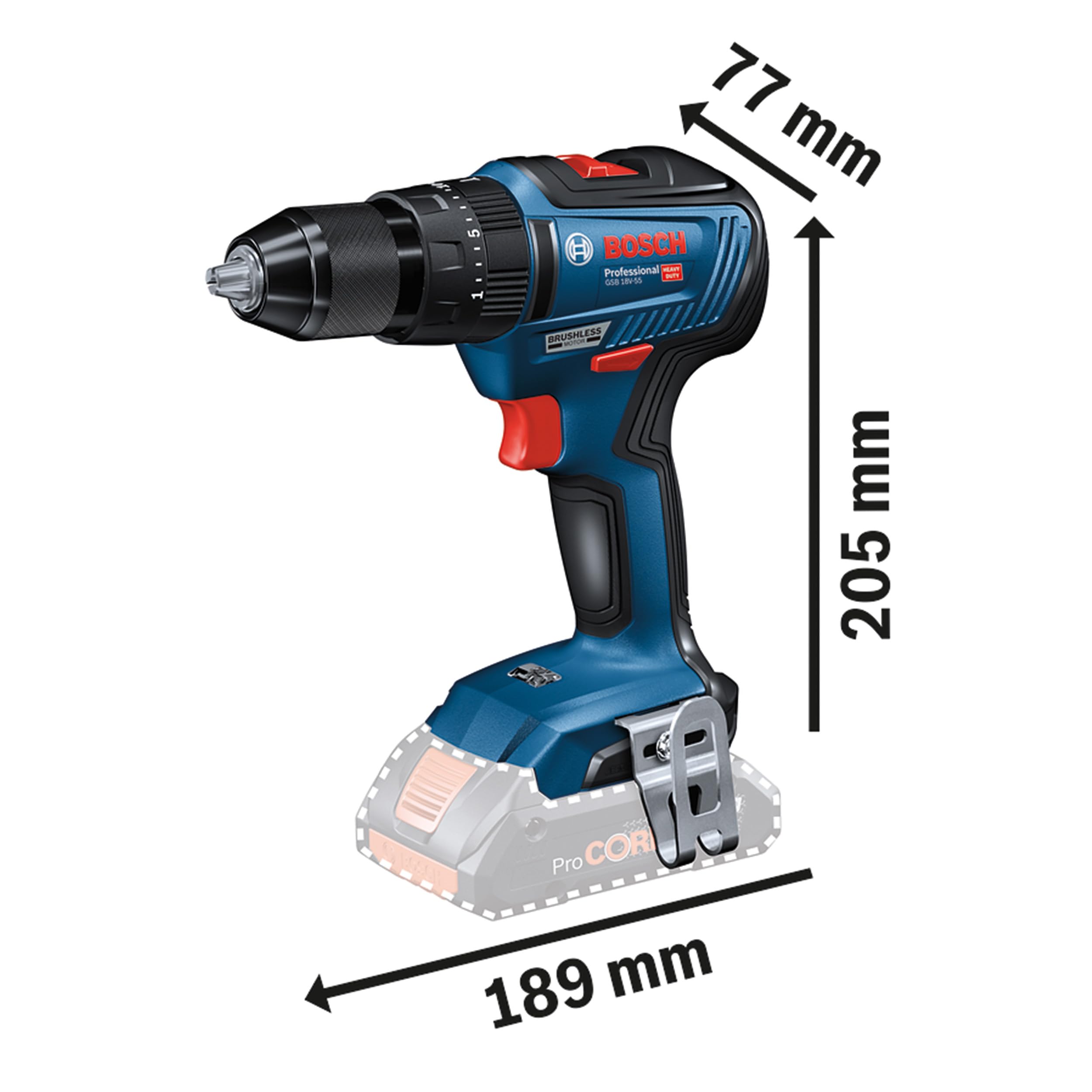 Bosch Professional 18V System Akku Schlagbohrschrauber GSB 18V-55 (max. Drehmoment 55 Nm, inkl. 2x 4.0Ah Akku, Schnellladegerät GAL 18V-40, L-BOXX)