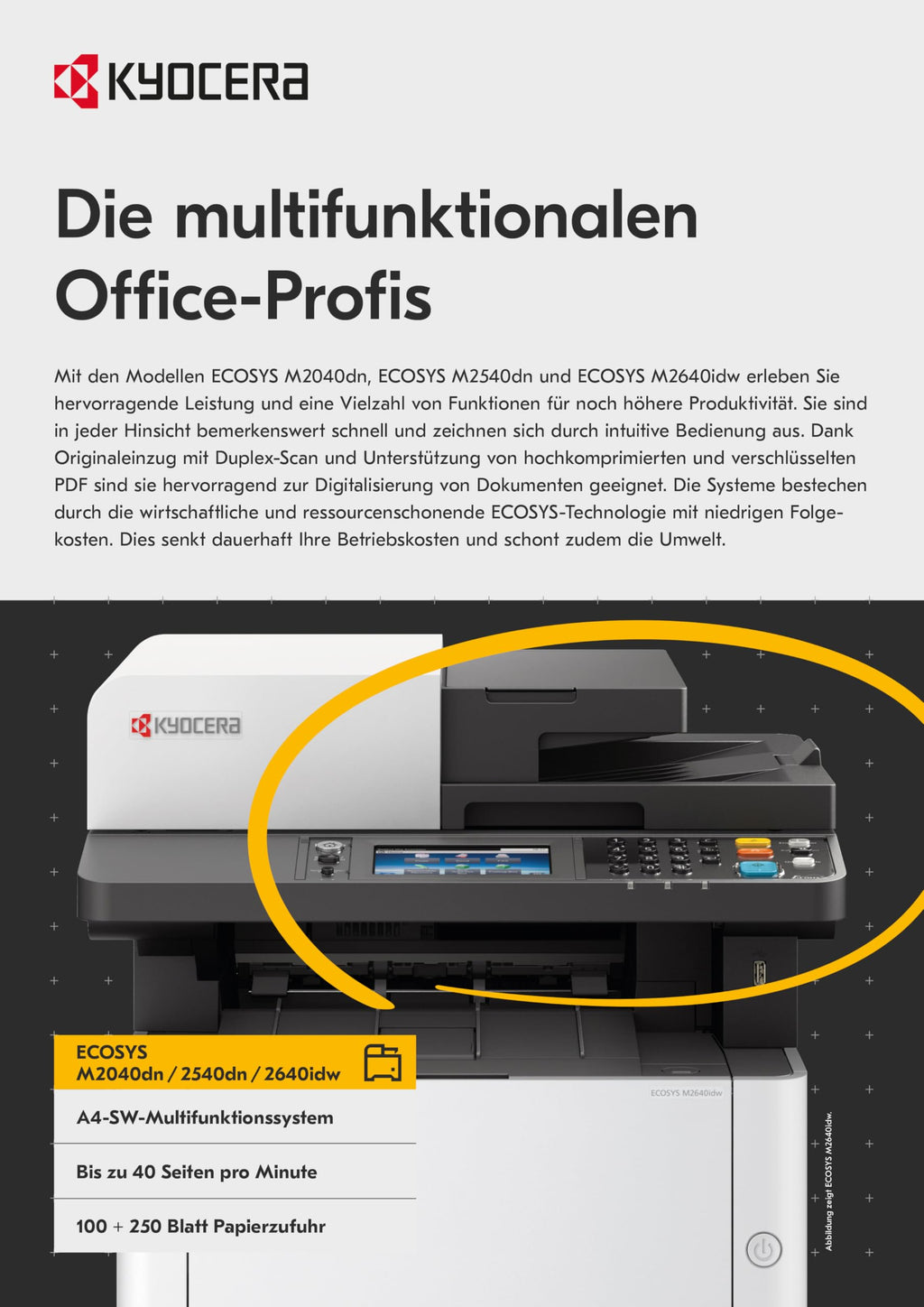 Kyocera Ecosys MA4000wifx Laserdrucker Multifunktionsgerät mit WLAN. Gigabit LAN, WLAN Drucker Multifunktionsgerä. Drucker Scanner Kopierer, Fax. Touchpanel. Mobile-Print