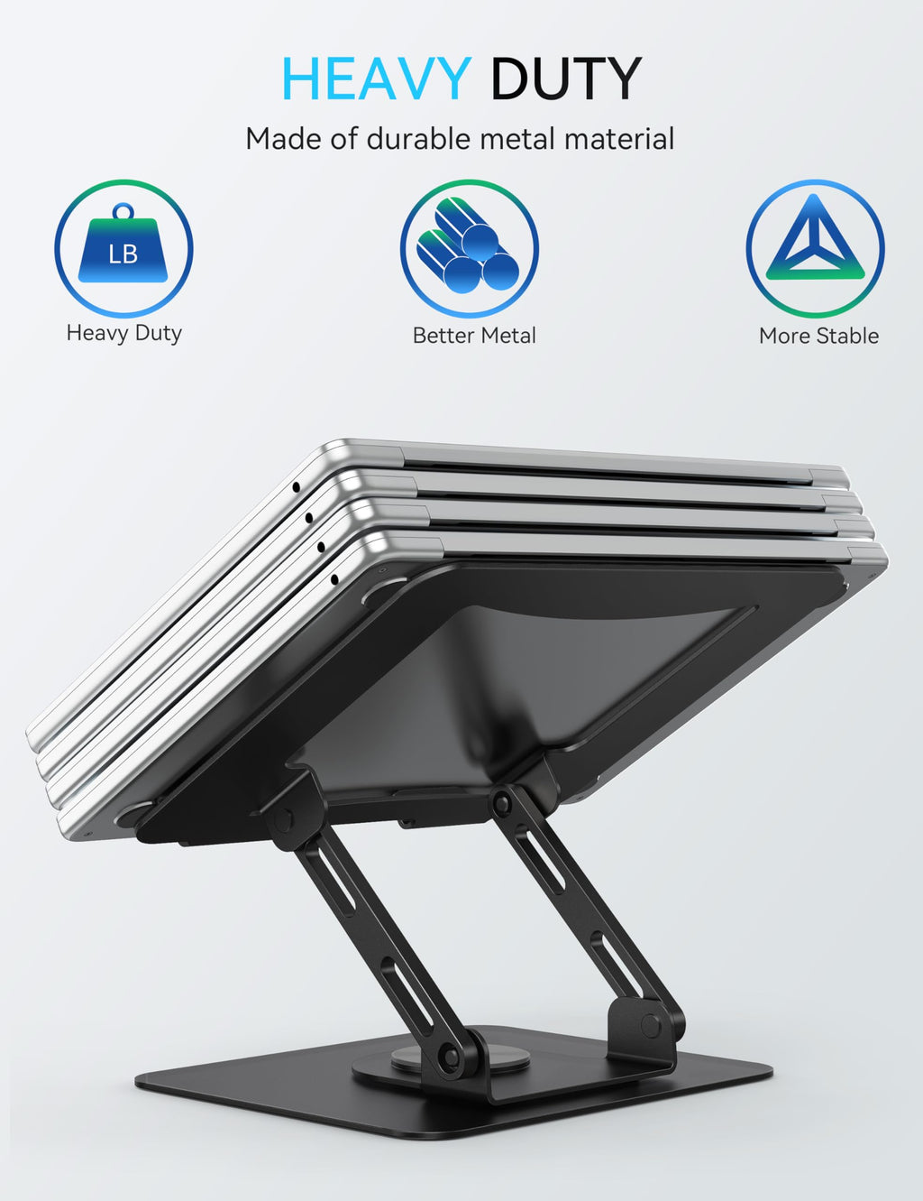 SOUNDANCE Laptopständer mit 360° drehbarer Basis, Ergonomische Computererhöhung für Schreibtisch, Einstellbare Höhe, Faltbare Laptophalterung, Stabile Unterstützung 10-15,6 Zoll Notebook, Schwarz