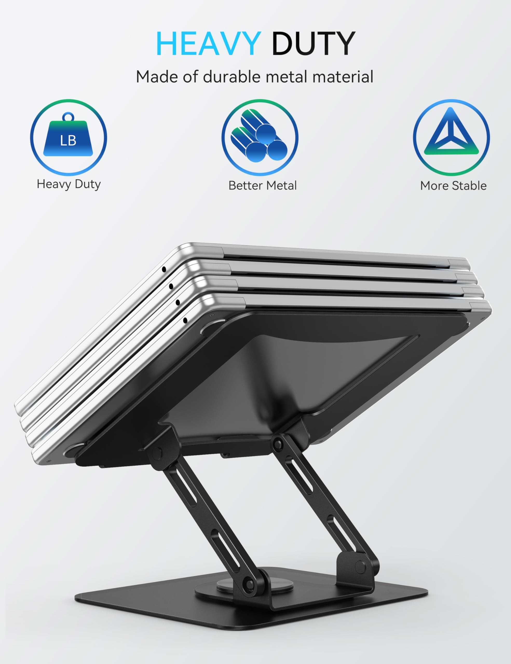 SOUNDANCE Laptopständer mit 360° drehbarer Basis, Ergonomische Computererhöhung für Schreibtisch, Einstellbare Höhe, Faltbare Laptophalterung, Stabile Unterstützung 10-15,6 Zoll Notebook, Schwarz