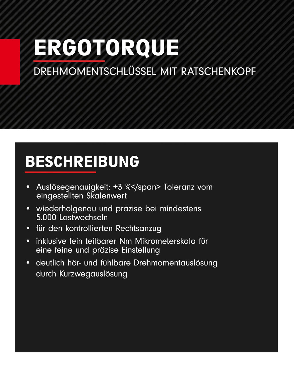 KS Tools 516.6542 1/2" ERGOTORQUEprecision Ratschen-Drehmomentschlüssel, 40-200Nm, Auslösegenauigkeit +/- 3%, für kontrollierten Rechtsanzug, 36-Zahn Ratschenmechanismus, rot
