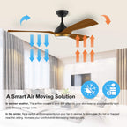 reiga Deckenventilator mit dimmbarer LED-Beleuchtung 132 cm Leiser DC-Motor mit starkem Luftstrom, 6 Geschwindigkeiten, 3 Farbtemperaturen, Fernbedienung für Wohnzimmer, Schlafzimmer & Büro