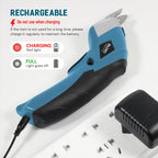 VLOXO Elektrische Schere Kabelloser Schneider mit 2 Schneidklingen für Handwerk zum Schneiden von Karton Leder Teppich Topfpflanze Blumen wiederaufladbare Kartonschneider mit Ladengerät Blau