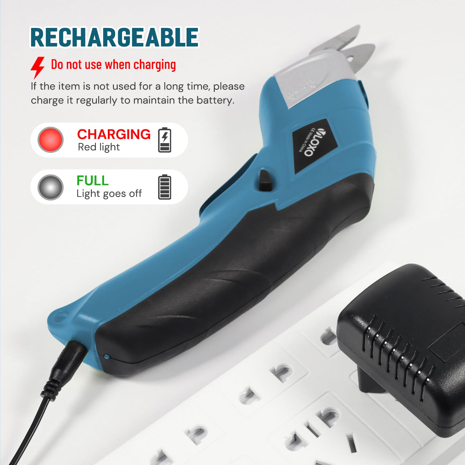VLOXO Elektrische Schere Kabelloser Schneider mit 2 Schneidklingen für Handwerk zum Schneiden von Karton Leder Teppich Topfpflanze Blumen wiederaufladbare Kartonschneider mit Ladengerät Blau