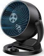 Dreo 28dB leiser Tischventilator, 30cm hoher Ventilator mit Kühlung, 3 Geschwindigkeiten 21m Luftstrom, 120° verstellbar Neigungswinkel Turbo-Luftzirkulator, tragbarer Lüfter für Schlafzimmer, Schwarz
