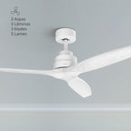 Ufesa Deckenventilator, 40W, 6 Geschwindigkeiten, Ultra Silent, 3 Naturholzflügel 132cm, Sommer - Winter Funktion, 8h Timer, Fernbedienung, Weiß