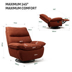 Softa Drehbarer Liegesessel, manueller Wippstuhl mit verstellbarer Beinstütze, Seitentaschen, gepolsterter Sitz und Rückenlehne, bequemes Liegesofa für Wohnzimmer, Orange