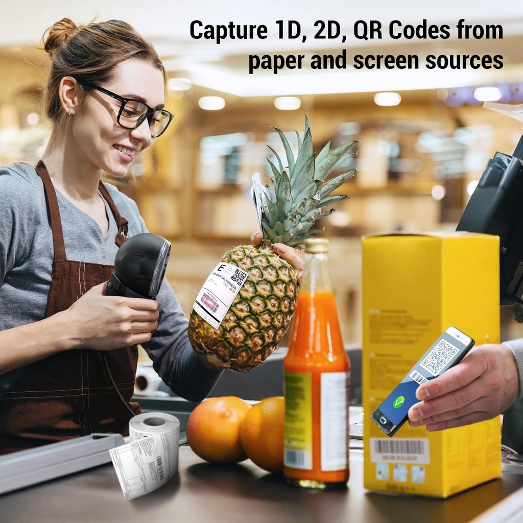 Tera Barcode-Scanner Desktop Omnidirektional: 1D 2D QR Freihändiger USB-Verdrahteter Barcodescanner Einstellbarer Scan-Kopf für POS Supermarkt Einzelhandelsgeschäft Mobile Zahlung Modell 9000