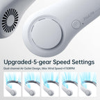 JISULIFE Tragbarer Nackenventilator, Hals-Ventilator ohne Flügel, 5 Geschwindigkeiten, 4000 mAh Batteriebetriebener tragbarer persönlicher Ventilator, Geschenk für Frauen und Männer - Grau