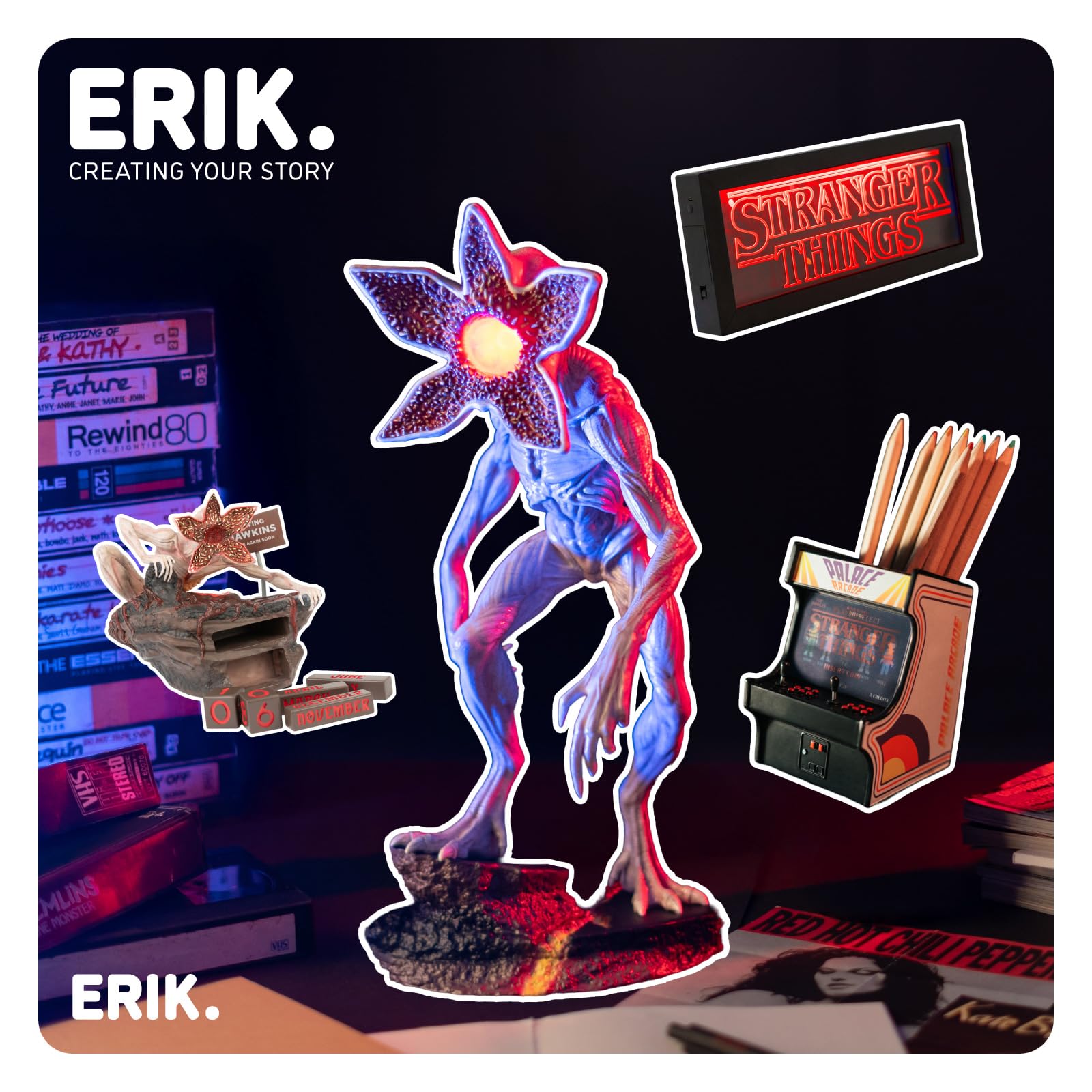 Grupo Erik LED Lampe Stranger Things Demogorgon Licht Deko - Stimmungslicht Schreibtisch 15 x 34 x 19 cm - Nachttischlampe Kinder und Erwachsene Zubehör - Offizieller Stranger Things Merch Fanartikel