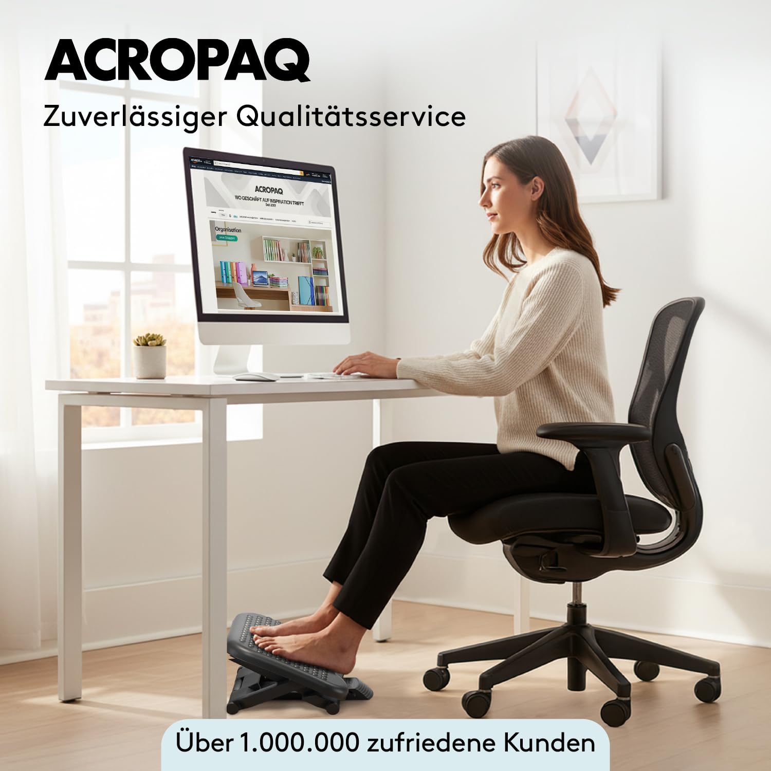 ACROPAQ Fußstütze Schreibtisch - Fußstütze mit 3 verstellbaren Höhen, Massagefunktion, neigbar von -30° bis +30° für maximalen Komfort - Fusshocker, Stehmatte schreibtisch, Fußbank